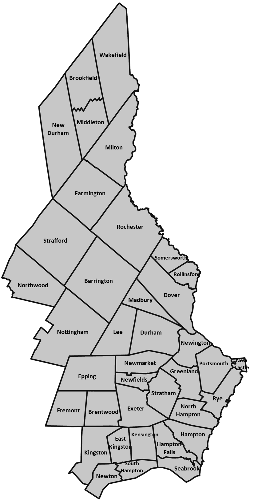Map of Strafford County and eastern Rockingham County