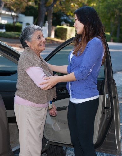 Volunteer Driver and Rider at a Car Door